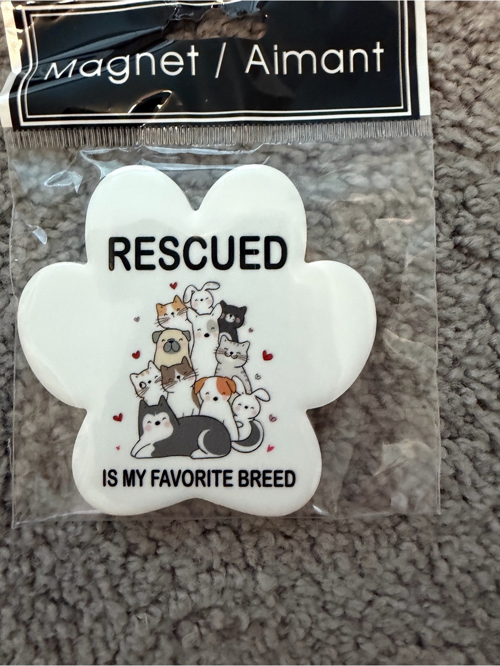 Cat Magnet Rescued Is My Favorite Breed Cat Paw Magnet - White